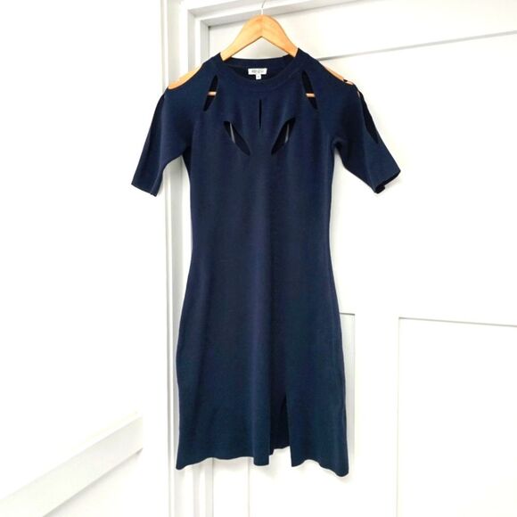 Kenzo Paris Knit Cut Out Half Sleeve Dress in Navy - Picture 1 of 14